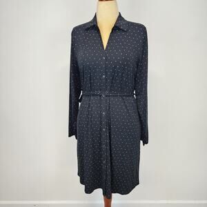 J. Jill Wearever Collection Stretchy Shirt Dress Size M Black Polka Dot Belted